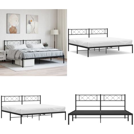 Bettgestell mit Kopfteil Metall Schwarz 180x200 cm - Bettgestell - Metallbett - Doppelbett - Schwarzes Bett - Boxspringbetten - Home & Living