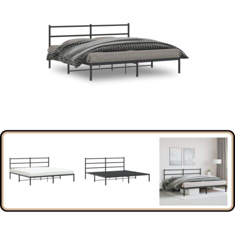 Bettgestell mit Kopfteil Metall Schwarz 180x200 cm - Metallbettfundament - Doppelbett - Boxspringrahmen - Schwarzes Bettgestell - Bettrahmen Schwarz