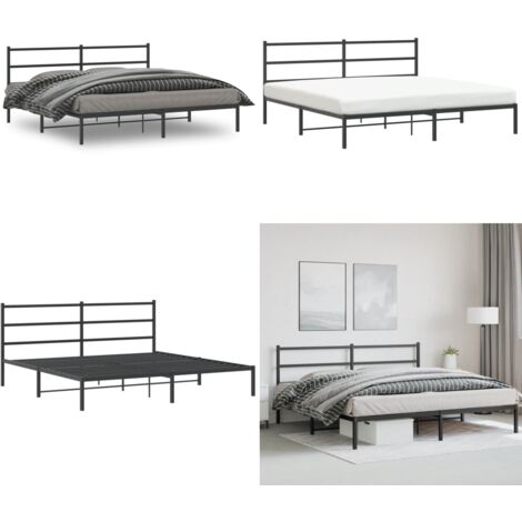 Bettgestell mit Kopfteil Metall Schwarz 180x200 cm - Metallbettfundament - Doppelbett - Boxspringrahmen - Schwarzes Bettgestell - Bettrahmen Schwarz - Home & Living