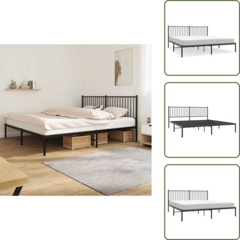 Bettgestell mit Kopfteil Metall Schwarz 180x200 cm - Metallbettfundament - Doppelbett - Boxspringrahmen - Schwarzes Bettgestell - Stabiles Bettgestell