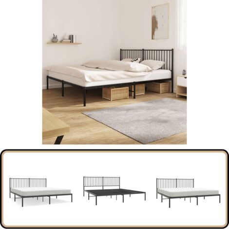 Bettgestell mit Kopfteil Metall Schwarz 180x200 cm - Metallbettfundament - Doppelbett - Boxspringrahmen - Schwarzes Bettgestell - Stabiles Bettgestell