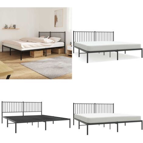 Bettgestell mit Kopfteil Metall Schwarz 180x200 cm - Metallbettfundament - Doppelbett - Boxspringrahmen - Schwarzes Bettgestell - Stabiles Bettgestell - Home & Living