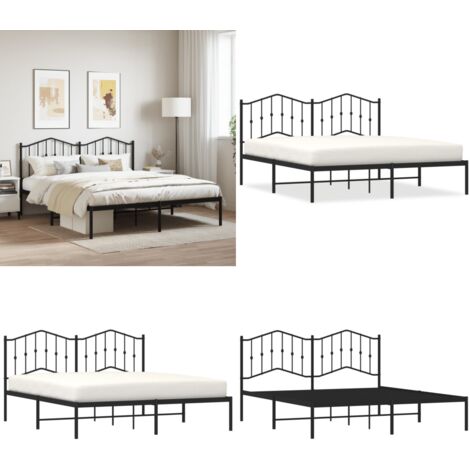 Bettgestell mit Kopfteil Metall Schwarz 180x200 cm - Metallbettfundament - Doppelbett - Schwarzes Bettgestell - Boxspringrahmen - Bettrahmen Schwarz - Home & Living