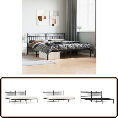 Bettgestell mit Kopfteil Metall Schwarz 180x200 cm - Metallbettfundament - Doppelbettgestell - Boxspringrahmen - Schwarzes Bettgestell - Bettgestell Mit Kopfteil