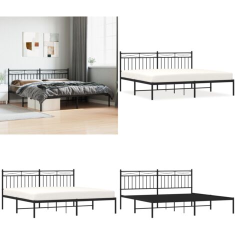 Bettgestell mit Kopfteil Metall Schwarz 180x200 cm - Metallbettfundament - Doppelbettgestell - Boxspringrahmen - Schwarzes Bettgestell - Bettgestell Mit Kopfteil - Home & Living