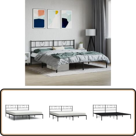 Bettgestell mit Kopfteil Metall Schwarz 180x200 cm - Metallbettfundament - Schwarzes Bettgestell - Boxspringrahmen - Doppelbett - Bettrahmen
