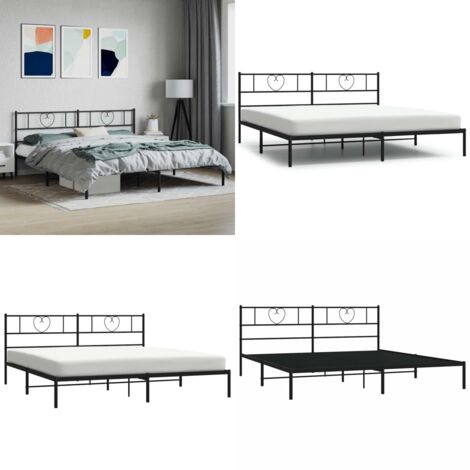 Bettgestell mit Kopfteil Metall Schwarz 180x200 cm - Metallbettfundament - Schwarzes Bettgestell - Boxspringrahmen - Doppelbett - Bettrahmen - Home & Living