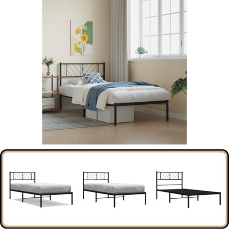 Bettgestell mit Kopfteil Metall Schwarz 90x200 cm - Bettgestell - Metallbett - Doppelbett - Boxspringbetten - Schlafraum