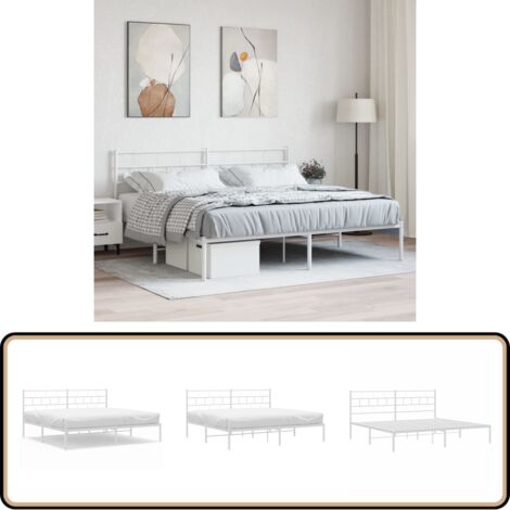 Bettgestell mit Kopfteil Metall Weiß 180x200 cm - Bettgestell - Metallbett - Doppelbett - Weißes Bett - Boxspringbetten