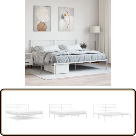 Bettgestell mit Kopfteil Metall Weiß 180x200 cm - Bettgestell - Metallbett - Doppelbett - Weißes Bett - Kopfteil