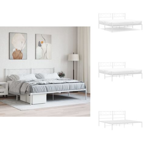 Bettgestell mit Kopfteil Metall Weiß 180x200 cm - Bettgestell - Metallbett - Doppelbett - Weißes Bett - Kopfteil