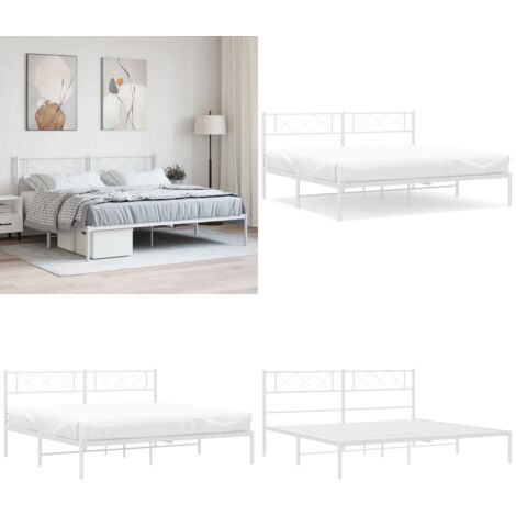 Bettgestell mit Kopfteil Metall Weiß 180x200 cm - Bettgestell - Metallbett - Doppelbett - Weißes Bett - Kopfteil - Home & Living