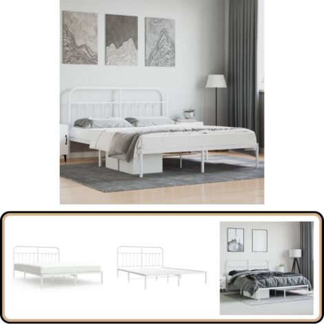 Bettgestell mit Kopfteil Metall Weiß 180x200 cm - Metallbett - Doppelbett - Boxspringbetten - Bettgestell - Weißes Bett