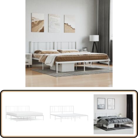 Bettgestell mit Kopfteil Metall Weiß 180x200 cm - Metallbett - Doppelbett - Boxspringbetten - Bettgestell - Weißes Bett