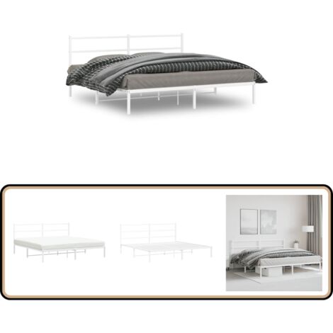 Bettgestell mit Kopfteil Metall Weiß 180x200 cm - Metallbettfundament - Doppelbett Gestell - Weißes Bettgestell - Boxspringrahmen - Bettrahmen
