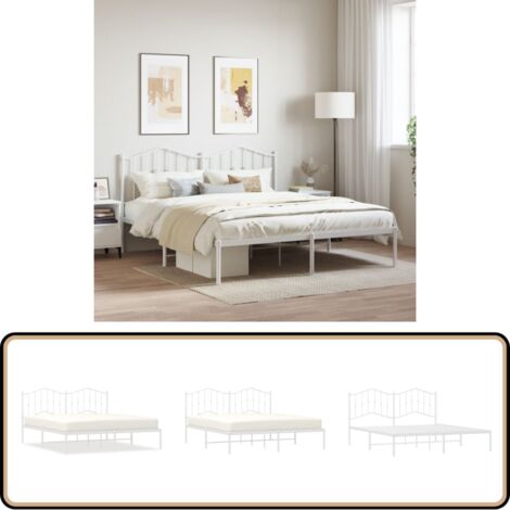 Bettgestell mit Kopfteil Metall Weiß 180x200 cm - Metallbettfundament - Doppelbett Gestell - Weißes Bettgestell - Boxspringrahmen - Bettrahmen Stahl