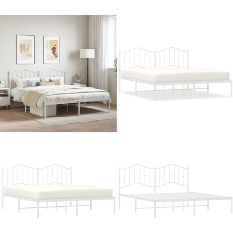 Bettgestell mit Kopfteil Metall Weiß 180x200 cm - Metallbettfundament - Doppelbett Gestell - Weißes Bettgestell - Boxspringrahmen - Bettrahmen Stahl - Home & Living