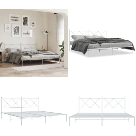 Bettgestell mit Kopfteil Metall Weiß 180x200 cm - Metallbettfundament - Doppelbett - Weißes Bettgestell - Boxspringrahmen - Kopfteil - Home & Living