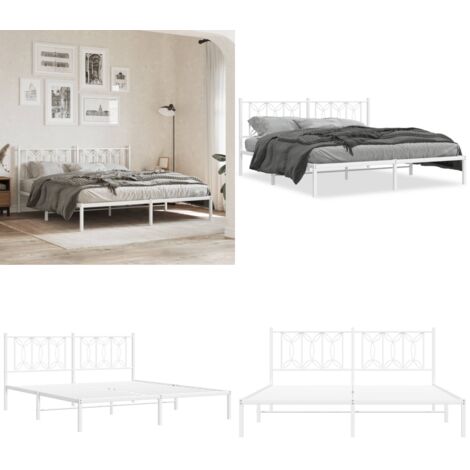 Bettgestell mit Kopfteil Metall Weiß 180x200 cm - Metallbettfundament - Doppelbettgestell - Weißes Bettgestell - Boxspringrahmen - Stahlbettgestell - Home & Living