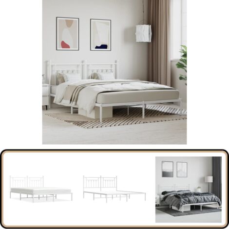 Bettgestell mit Kopfteil Metall Weiß 180x200 cm - Metallbettgestell - Doppelbett - Weißes Bettgestell - Boxspringbetten - Bettrahmen