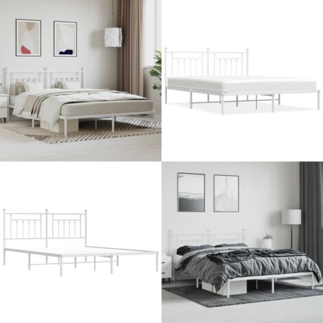 Bettgestell mit Kopfteil Metall Weiß 180x200 cm - Metallbettgestell - Doppelbett - Weißes Bettgestell - Boxspringbetten - Bettrahmen - Home & Living
