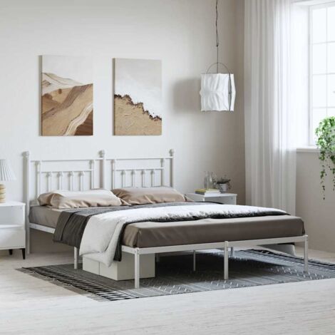 Bettgestell mit Kopfteil Metall Weiß 183x213 cm vidaXL