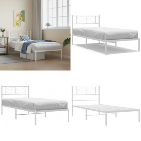 Bettgestell mit Kopfteil Metall Weiß 90x200 cm - Bettgestell - Metallbett - Doppelbett - Weißes Bett - Schlafzimmermöbel - Home & Living