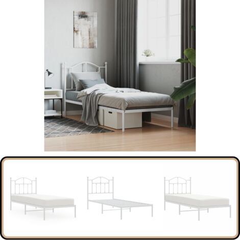 Bettgestell mit Kopfteil Metall Weiß 90x200 cm - Bettrahmen - Doppelbett - Metallbett - Weißer Betrahmen - Boxspringbetten