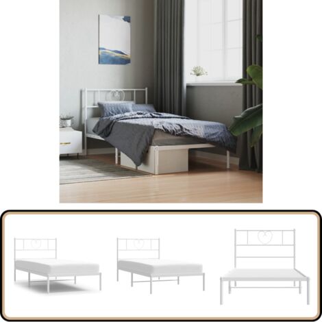 Bettgestell mit Kopfteil Metall Weiß 90x200 cm - Metallbett - Doppelbett - Bettgestell - Weißes Bett - Modernes Bett