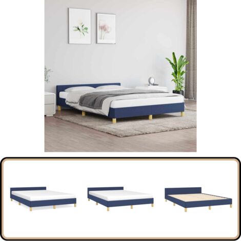 Bettgestell mit Kopfteil ohne Matratze Blau 140x200 cm Stoff - Bettes Gestell - Doppelbett - Blau - Holzrahmen - Lattenrost