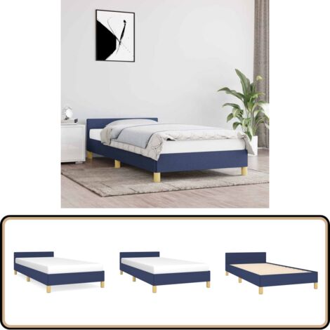 Bettgestell mit Kopfteil ohne Matratze Blau 90x190 cm Stoff - Bettes Gestell - Doppelbett - Kopfteil - Blau - Stoffbettwäsche