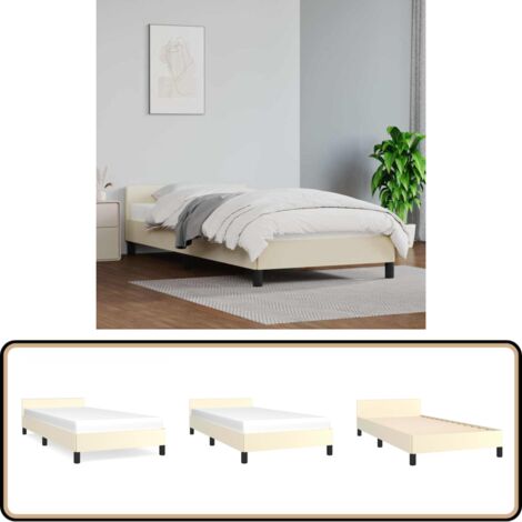 Bettgestell mit Kopfteil ohne Matratze Creme 90x190 cm - Bettstellengestell - Doppelbett - Kopfteil - Cremefarben - Kunstleder