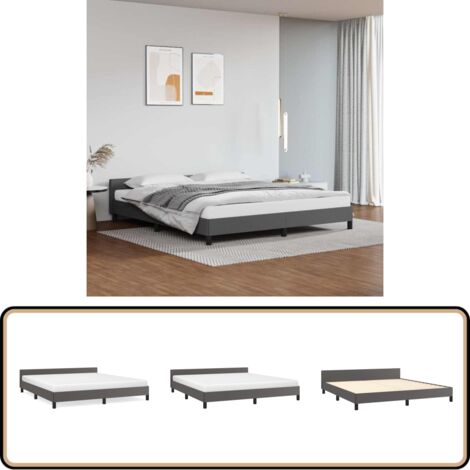 Bettgestell mit Kopfteil ohne Matratze Grau 160x200 cm - Bettesrahmen - Doppelbett - Kopfteil - Kunstleder - Grau