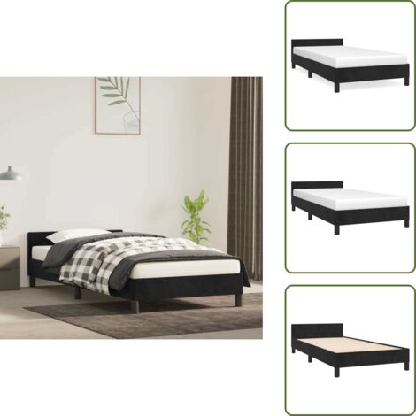 Bettgestell mit Kopfteil ohne Matratze Schwarz 90x190 cm Samt - Samtbettwäsche - Doppelbett - Boxspringbett - Lattenrost - Schlafzimmer Dekoration