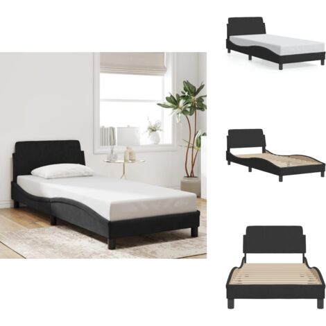 Bettgestell mit Kopfteil ohne Matratze Schwarz 90x200 cm Samt - Samtbettwäsche - Doppelbett - Boxspringbett - Lattenrost - Schlafzimmer Dekoration