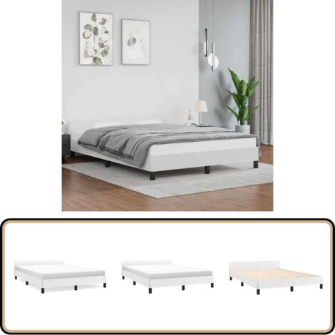 Bettgestell mit Kopfteil ohne Matratze Weiß 140x200 cm - Bettesrahmen - Doppelbett - Kopfteil - Weißes Bett - Kunstleder Bett