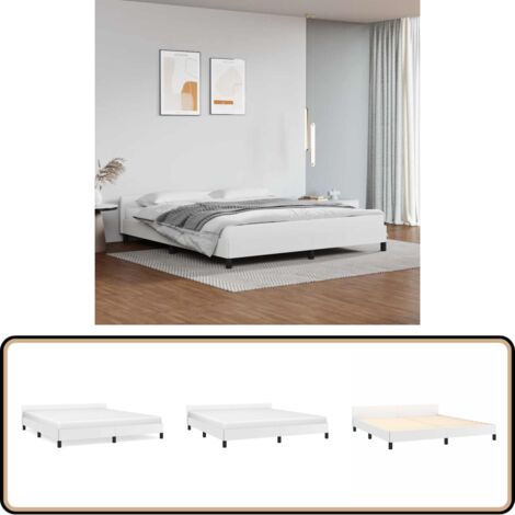 Bettgestell mit Kopfteil ohne Matratze Weiß 180x200 cm - Bettsofa - Kopfteil - Doppelbett - Weißes Bett - Lederbettwäsche