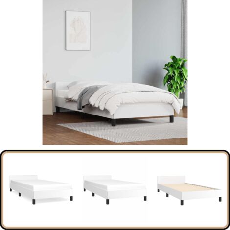 Bettgestell mit Kopfteil ohne Matratze Weiß 90x190 cm - Bettestel - Doppelbett - Kopfteil - Weißes Bett - Kunstleder Bett