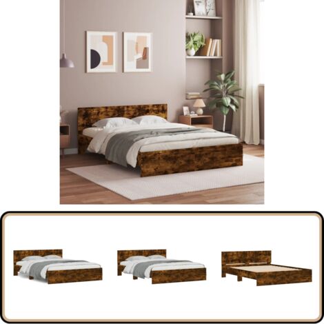Bettgestell mit Kopfteil Räuchereiche 150x200 cm - Holzbettwäsche - Doppelbett - Bettkopfteil - Massivholzbette - Bettgestell
