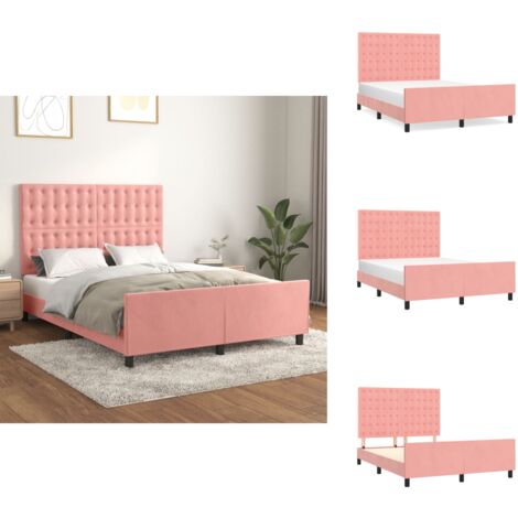 Bettgestell mit Kopfteil Rosa 140x190 cm Samt - Samtbettwäsche - Bettestel - Doppelbett - Boxspringbett - Hochbett