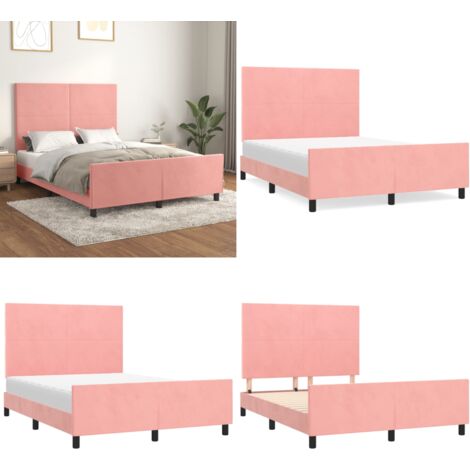Bettgestell mit Kopfteil Rosa 140x190 cm Samt - Samtbettwäsche - Doppelbett - Rosa Bett - Hochwertiges Bettgestell - Lattenrost - Home & Living