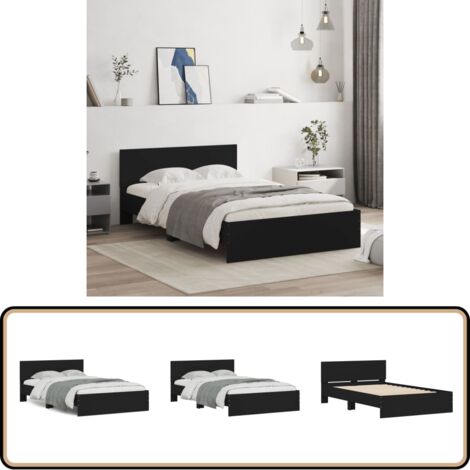 Bettgestell mit Kopfteil Schwarz 120x190 cm - Holzbettfassungen - Doppelbett - Bettkopfteil - Massivholzbette - Schwarzes Bett