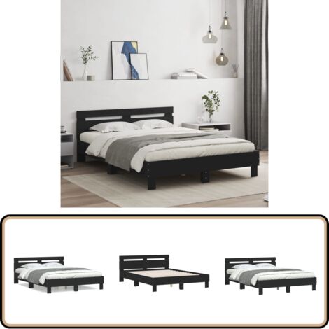 Bettgestell mit Kopfteil Schwarz 140x200 cm Holzwerkstoff - Holzbettfassungen - Doppelbett - Bettkopfteil - Massivholzbette - Schwarzes Bett