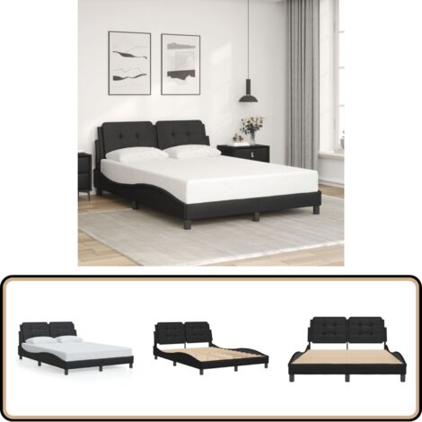 Bettgestell mit Kopfteil Schwarz 140x200 cm Kunstleder - Bettsofa - Schlafzimmermöbel - Boxspringbetten - Doppelbett - Schwarzes Bett