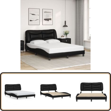 Bettgestell mit Kopfteil Schwarz 140x200 cm Kunstleder - Bettstell - Doppelbett - Boxspringbetten - Schlafzimmermöbel - Schwarzes Bett