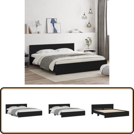 Bettgestell mit Kopfteil Schwarz 180x200 cm - Holzbettwäsche - Doppelbett - Bettkopfteil - Massivholzbette - Boxspringbett