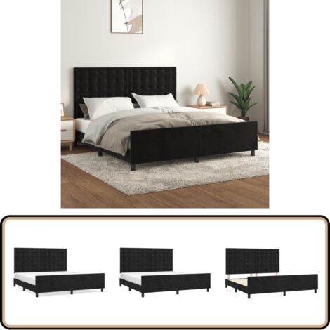 Bettgestell mit Kopfteil Schwarz 180x200 cm Samt - Samtbettwäsche - Bettsofa - Boxspringbett - Doppelbett - Hochbett