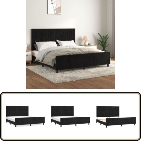 Bettgestell mit Kopfteil Schwarz 180x200 cm Samt - Samtbettwäsche - Doppelbett - Boxspringbett - Hochbett - Lattenrost