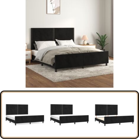 Bettgestell mit Kopfteil Schwarz 180x200 cm Samt - Samtbettwäsche - Doppelbett - Boxspringbett - Lattenrost - Hochbett