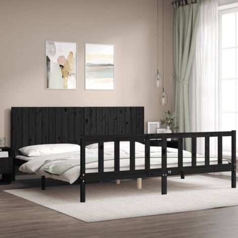 Bettgestell mit Kopfteil schwarz 200x200 cm massives Holz